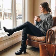 Lotgnimry Women's Fashion Knee-High Boots, Side Zipper Low Block Heel Tall Boots, Casual Minimalist Style For Wedding/Birthday Party/Date, Perfect To Match Dresses/Sweaters - 黑色 - 查看 5