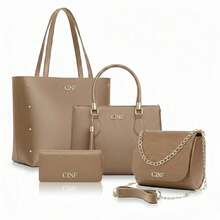 Women's Bag Kit Large Bag + Medium Bag + Shoulder Bag + Wallet - 摩卡棕 - 查看 11