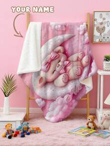 1pc Customizable Personalized Text Cute Bear Pattern Commemorative Blanket, Suitable For Home Sofa, Bed And Bedroom - Multicolor - View 9