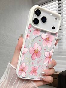 1 Pc Pink Cherry Blossom Print Graphic Phone Case Fresh Stylish Style Suitable For Giving As New Year Gifts To Friends Daily Compatible With Iphone 17 Pro Max 17pro 17Air 17 16 15 14 13 12 11 X XS XSMAX Plus Pro ProMax S25Ultra S25 S24 S23FE S22 Plus FE Case - White - View 1