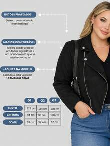 Stylish Plus Size Women's Suede Jacket With Buttons And Zipper, Silver, Comfortable Style, Casual Winter Jacket With Zipper. - 黑色 - 查看 3