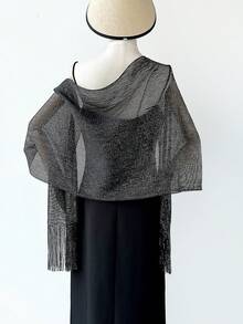 1 pieza Bufanda con borlas de hilo metálico, chal de boda, bufanda larga estilo europeo y americano para playa, fiesta, festival de Eid - Chal de hilo dorado y plateado multicolor - Ver 15