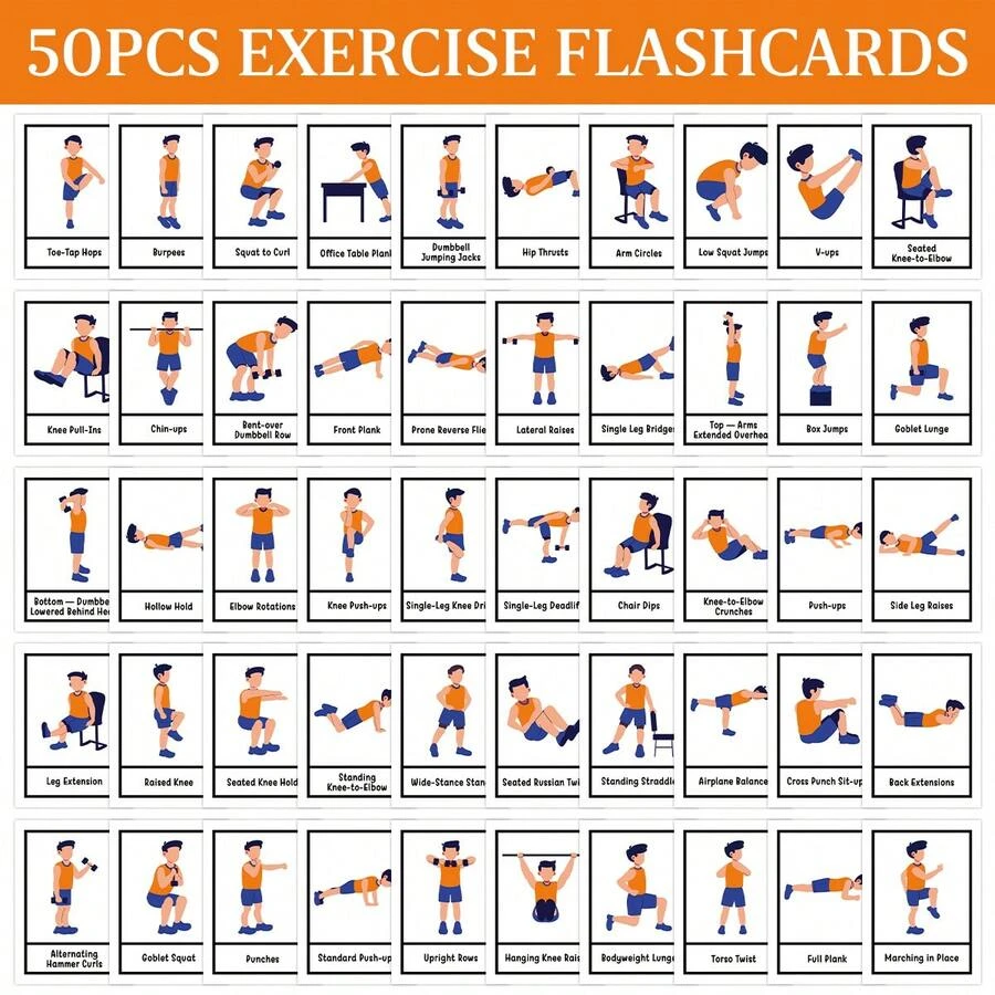 50pcs Full Body Exercise Flashcards, Fitness Training Guide Cards, Easy ...