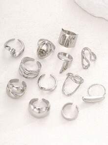 12 piezas/5 piezas Anillos anchos asimétricos de estilo vintage elegante bohemio y punk con línea de lava suave, adecuados para uso diario, fiestas, citas, reuniones, vacaciones, regalos, apilables - Estilo 38 - Ver 6