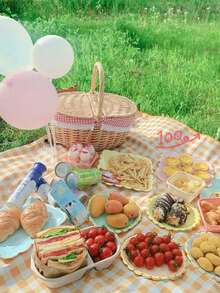 1 PIEZA - Cesta de picnic tejida a mano de mimbre con asa y doble tapa, adecuada para almacenar alimentos, frutas, vacaciones, camping, compras, decoración del hogar. Hecha de mimbre natural tejido a mano puro, puede haber una ligera diferencia de color debido a los factores de crecimiento, pero no afecta la estética y la usabilidad. Por favor, compre con confianza. - Cesta de picnic - Ver 2