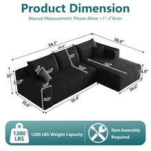 No Assembly 95" L Shaped Cloud Sectional Sofa Plush Corduroy Deep Seat Upholstered Corner Couch For Living Room - Màu đen ở bên phải - Xem 7
