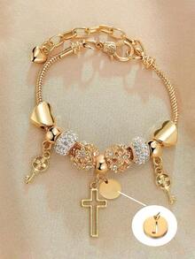 1 Piece Of European And American Fashion Letter Love Cross Small Flower Ring Gold Bead Bracelet For Women's Fashion Key Cross Pendant Bracelet - Multicolor - View 19