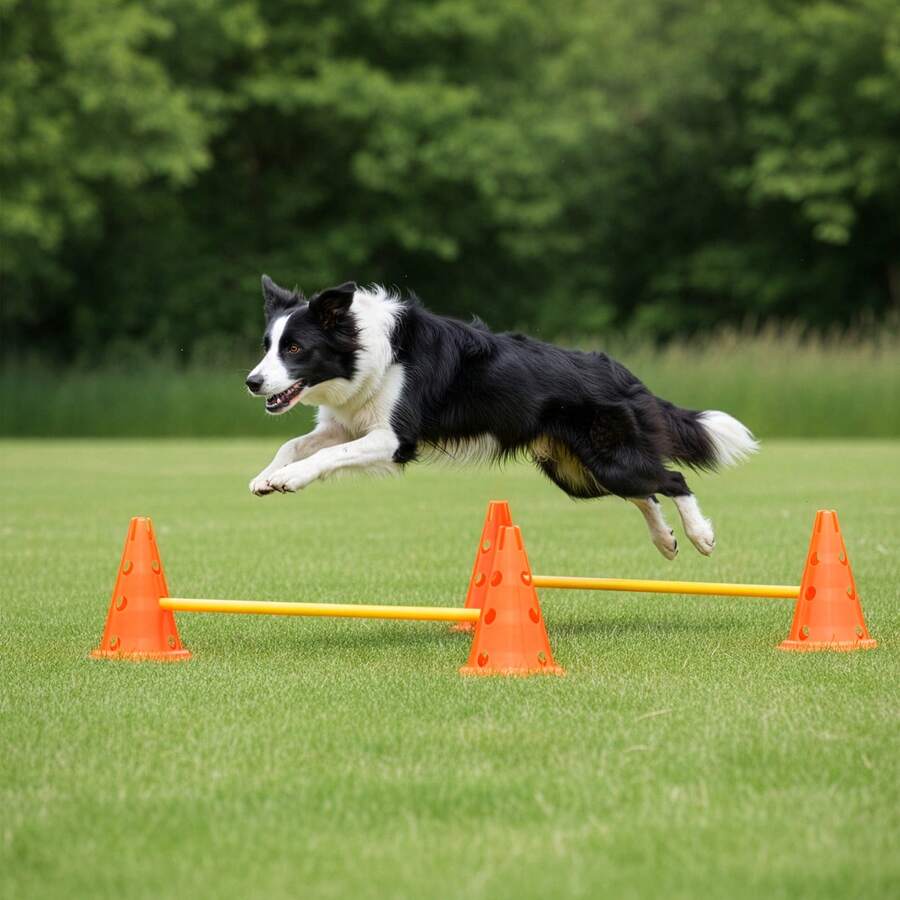 Portable Dog Agility Training Set | 6 Pylon Jump Obstacles With Adjustable Height Poles | Indoor & Outdoor Pet Exercise & Backyard Training Kit - Orange - View 1
