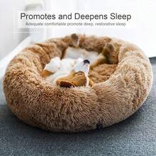 Dog Bed, Cat Calming Bed, Faux Fur Pillow Pet Donut Cuddler Round Pl 11ush Bed For Large Medium Small Dogs And Cats - 駝色 - 查看 6