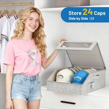 OrdoVault 1pc Sturdy Baseball Cap Storage Box, Can Hold Up To 24 Hats, Transparent Hat Organizer Box, Suitable For Closet And Bedroom, Large Hat Box With Cardboard Lining. - Multicolor - View 7
