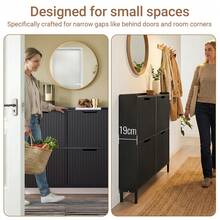 SoBuy Shoe Rack With 4 Flaps, Narrow Shoe Cabinet, Shoe Rack With 4 Shelves, Shoe Chest, Shoe Storage, Black, W X H X D Approx. 100 X 91 X 19 Cm FSR177-L-SCH - Black - View 7