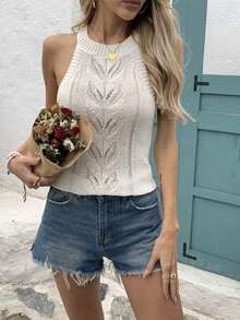 新款夏季无袖镂空针织背心（女款） - 白色 - 查看 4