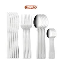 20件套不锈钢餐具，刀叉勺，抛光处理，可用洗碗机清洗，易于清洁，适合家庭聚餐、生日派对、婚礼、节日、露营聚会等场合。 - - - 查看 8