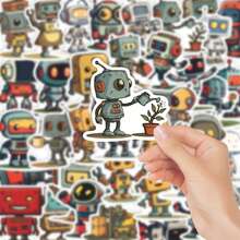 50pcs Q Edition Robot Graffiti Stickers - Waterproof Vinyl, Suitable For Laptops, Water Bottles, Notebooks, Suitcases, Etc. - Cartoon Fun DIY Scrapbook Gift - A - View 2