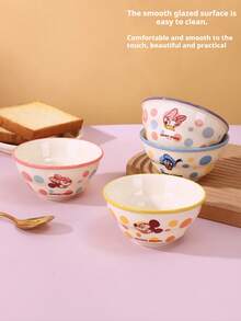 Disney Plato de cena de cerámica con diseño de dibujos animados, plato redondo de estilo crema de 8 pulgadas, juego de plato, tazón y taza, vajilla de alta calidad para uso doméstico - Multicolor - Ver 4