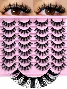 14 Pairs Cartoon Mink Eyelashes, Cat Eye Lashes, Natural Full False Eyelashes, Thick Lashes Extension, Travel Makeup Tools, Fluffy Soft Lash Strips, Dramatic Lashes, Suitable For Daily, Wedding, Date, Party, Music Festival And Halloween - 自然纖長款 - 查看 11