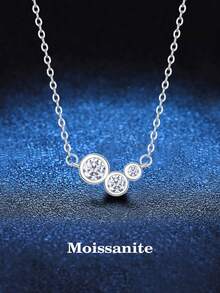 BLOVEMEE 1pc Elegant Luxury 925 Sterling Silver Necklace With 5.0mm, 4.0mm, 3.0mm Moissanite Stones, Total 0.8 Carat, Suitable For Women's Daily Wear, Party, Holiday, Valentine's Day, Mother's Day, Birthday, Wedding Anniversary, Women's Jewelry Gift - Silver - View 5