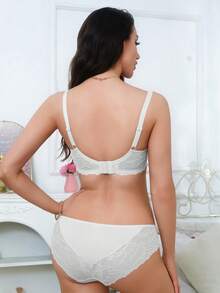 Sweet Lace Deep V Bra With Adjustable Straps, Comfortable Lingerie - White - View 7