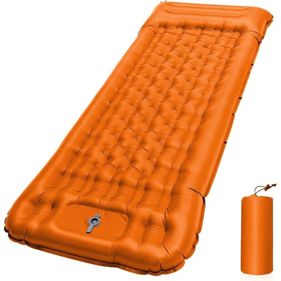 Colchoneta camping de 10cm 50D individual extensible extra gruesa con almohada, colchón inflable para acampar, senderismo, viajes y tiendas de campaña, color naranja - Gris Oscuro - Ver 1