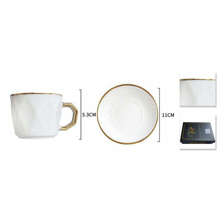 European-Style Coffee Cup And Saucer Set, 6-Piece Set Of Small Espresso Cups. Vintage Ceramic Embossed Cup Set, Afternoon Tea Set Gift Box, Minimalist Mug, Pure White Ceramic Embossed Coffee Cup, Mug, Afternoon Tea Tableware, A Complete Set Of Coffee Cups And Saucers With A Sense Of Ceremony, High-End Exquisite And Light Luxury Afternoon Tea Ceramic Cups, Artistic Milk Mug, Simple Design, Coffee Cup Gift Box, Gift Coffee Cup Set, Suitable For Office Environments, Restaurants, Coffee Shops, Outdoor, And Home Use. - White Small Size - View 7