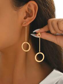 1 Pair Women's Spring/Summer Minimalist Geometric Hoop Earrings With Tassel Pendant, Simple Geometric Design, Fashionable & Elegant Jewelry Earrings, Unique Personalized Accessories - Yellow Gold - View 5