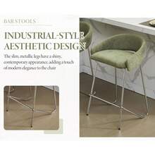 Chairus 2PCS Chenille Bar Stools With Metal Legs And Footrest - Green - View 6