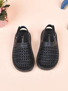 1双儿童拖鞋，男女童时尚网眼镂空透气闭趾拖鞋，易穿脱，适合所有季节 - 黑色 - 查看 1