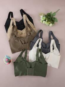 6-Piece Seamless Breathable Wireless Sports Bra For Women - Full Coverage Design, Anti-Slip Material, With Lifting And Support Functions, Comfortable To Wear, Ribbed Details, Made Of Nylon And Elastic Fiber Blend, Hand Wash. Elegant Solid Color Design. - Nhiều màu - Xem 4
