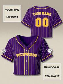 Customizable Women's Short Baseball Jacket. Can Customize Team Name, Name, Number, Logo. Provides Quick Design Preview And Fast Shipping. Suitable For Sports, Casual Wear, And Gatherings. - Purple - View 1