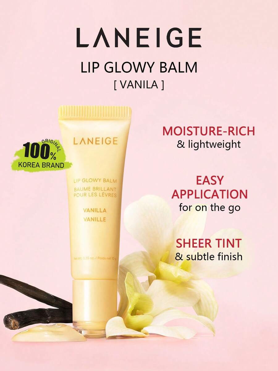 Laneige LIP GLOWY BALM 10g Vanila, Hydrating Plumping Formula, Glass Lips Effect, Non-Sticky Refreshing Feel, Korean Moisturizing Lip Care, For A Glossy Pout, Long-Lasting, Not Fade, Moisturizing, Nourishing, For Women Daily Use, K-Beauty, Korean Makeup, GIFT 10g/0.35oz.
