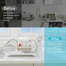 304 Stainless Steel Dish Drying Rack With Drain Board, Automatic Draining And Drying Rack For Kitchen Countertops, Large Capacity Dish Drainer, Suitable For Bowls, Cups, And Dishes. - White - View 4