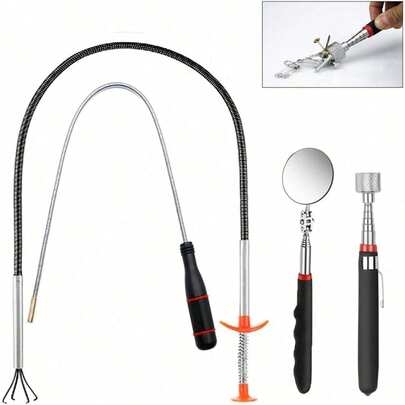 4 Pieces Telescoping Magnet Pick Up Tool Set Extendable Claw Grabber Grabber Tool Bendable Spring Telescoping Inspection Mirror