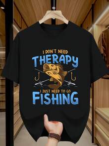 Men's Fishing Slogan T-Shirt - I Don't Need Go Fishing Print With Fish & Rods, Breathable Knit Short Sleeve Crew Neck Tee, All-Season Comfort Fit For Anglers, Outdoor Fishing Trip Apparel - màu đen - Xem 1