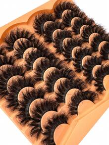 14 Pairs Super Thick & Dense Faux Mink Eyelashes, Cat Eye Style, Natural Appearance, D-Curl Fluffy Dramatic Messy Mink Lashes, Soft & Natural Lash Extension For Holiday Party, Halloween, Christmas - 濃密款 - 查看 4
