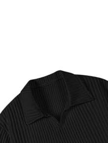 Men's Summer Striped Texture POLO Suit, Breathable Short-Sleeved Shorts For Leisure Vacation. - 黑色 - 查看 5