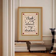 1pc Frameless Vintage Stripe Bedroom Wall Art - Mid-Century Modern Style "Ask Me About My Dreams" Hand-Print, Gold Olive Green Aesthetic Poster For Girl's Room, Home Office Classroom, Unique Artist Dorm Decor & Best Gift Choice - Stripe - View 3