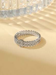 Gift Box Elegant Cubic Zirconia Double-Row Stackable Rings, High-End Jewelry For Women's Party And Formal Occasions, Made Of Copper Material That Resists Fading And Allergies, Ideal Holiday Gift - Silver - View 14