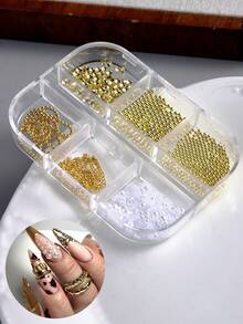 Punk Style Nail Chain Pendant, Metal Chain And Beads, Pearl And Golden Bead Nail Decor, Handmade Chain Decoration, Suitable For 3D Nails Y2K Style - Multicolor - View 6