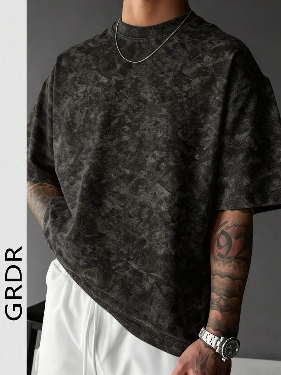 GRDR Men's Solid Color Washed Short Sleeve T-Shirt, Comfortable And Breathable For Summer Wear - Black - View 1