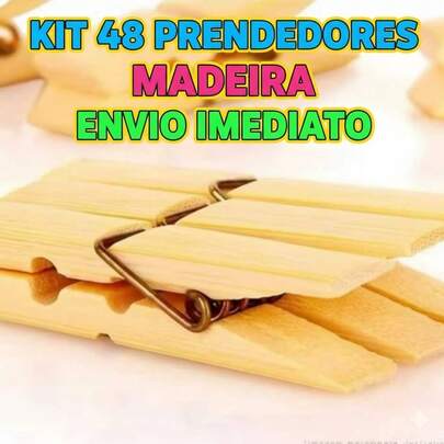 Kit com 48 Prendedores de Roupa em Madeira - prededor medio para utilizar no dia a dia