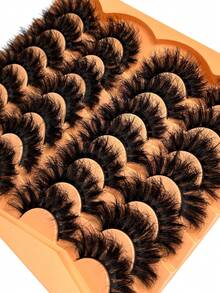 14 Pairs Super Thick & Dense Faux Mink Eyelashes, Cat Eye Style, Natural Appearance, D-Curl Fluffy Dramatic Messy Mink Lashes, Soft & Natural Lash Extension For Holiday Party, Halloween, Christmas - 濃密款 - 查看 5