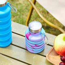 Foldable Telescopic Water Bottle, Anti-Drop Sports Water Bottle, Portable Reusable Silicone Water Bottle, Foldable Design, With Carabiner, Lightweight And Durable, Suitable For Camping, Hiking, Gym, Cycling ZF9V - Purple Tie-dye - View 10
