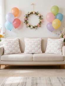 1 Peça Capa de Almofada com Orelhas de Coelho da Páscoa, Capa de Almofada Felpuda Rosa Suave com Orelhas de Coelho Branco em Jacquard, Decoração de Casa, Quarto e Sofá para Feriados, Adequada para Festa Diária, Casamento, Páscoa, Decoração de Páscoa - Branco - Visão 8