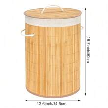 Shoze Large Capacity 45L Bamboo Woven Laundry Basket With Lid And Handle, Foldable Design To Save Space, Suitable For Use In Family Hotels - Bamboo - View 4