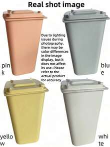 1个迷你桌面垃圾桶，带翻盖，防止异味扩散。可用于存放果皮、纸屑和其他桌面垃圾，保持桌面清洁。适用于浴室、家用书桌、咖啡桌、办公室、客厅和书房。 - 彩色 - 查看 11