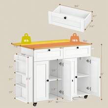 HaluPeit Kitchen Island, Rolling Kitchen Island Table On Wheels With Drop Leaf, Portable Mobile Storage Cabinet With Power Outlet, Spice Rack, Towel Rack, Drawers - 白色 - 查看 7
