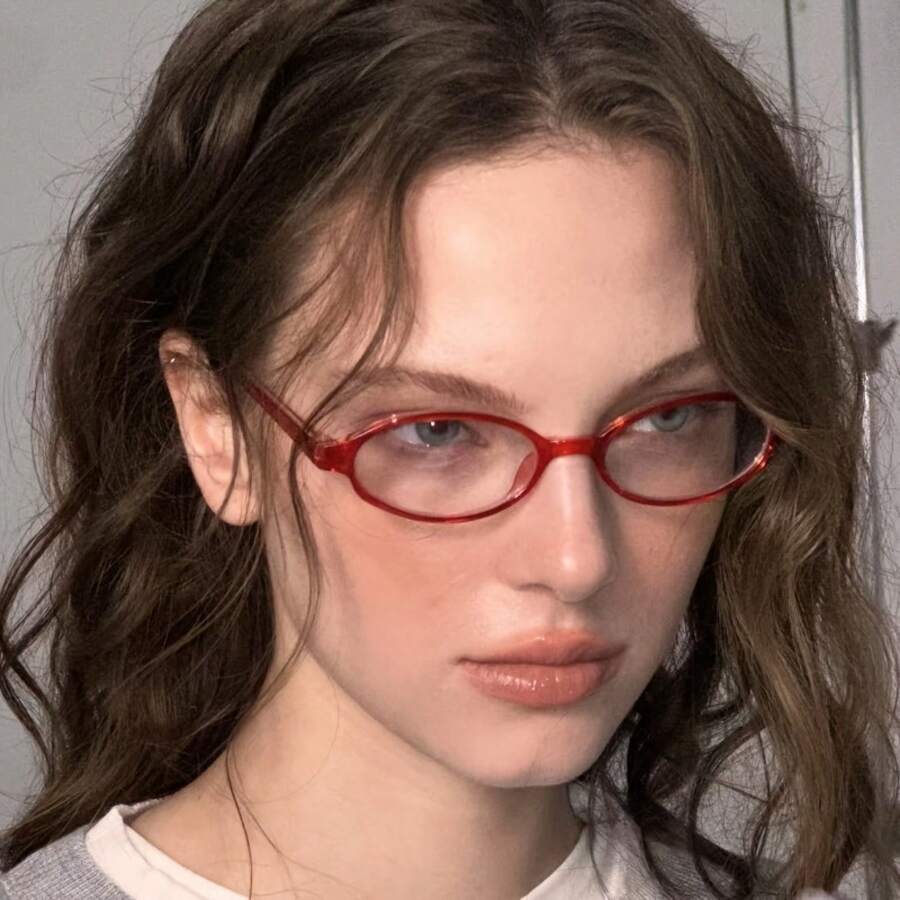 1 Pair, Women's Oval Frame Transparent Lens Glasses, Y2K Retro Style Small Frame Glasses, Fashionable Computer Glasses,  Commuting Accessories, Retro Aesthetics, Fashion Design, Lightweight Frame, Women's Glasses, Suitable For Office Workers, Adult Size - 黑色 - 查看 1