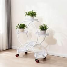 White Iron Potted Plant Stand 4 Tier 6 Tray 16.53lbs Load 4 Lockable Wheels Flower Pot Holder For Indoor Outdoor - 1 - View 4