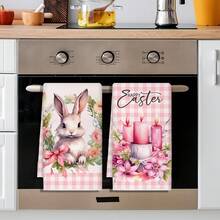 2pcs Easter Bunny Candle Kitchen Towel Set, Soft & Absorbent Cooking/Baking Tea Towels, Dish Cloths, Housewarming Gift For Friends, Kitchen Accessories, Decor, Household Essentials - Multicolor - View 6
