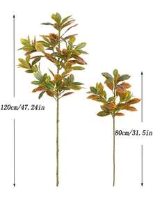 Kmitang 80-120cm Large Artificial Codiaeum Shrub Fake Branches, Plastic Ficus Leaves, Tall Spurge Tree Leaves, Realistic Oak Leaves, Flowerless Potted Plant For Home, Office, Store, Indoor/Outdoor, Wedding, Party Decor, 1pc - Multicolor - View 12